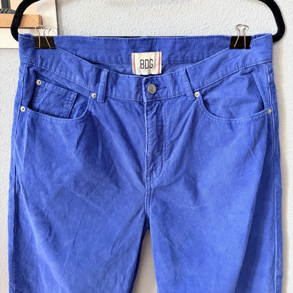 BDG Pegged Cowboy Blue Corduroy High-Waisted Relaxed Fit Straight Leg Pants - Picture 2 of 12